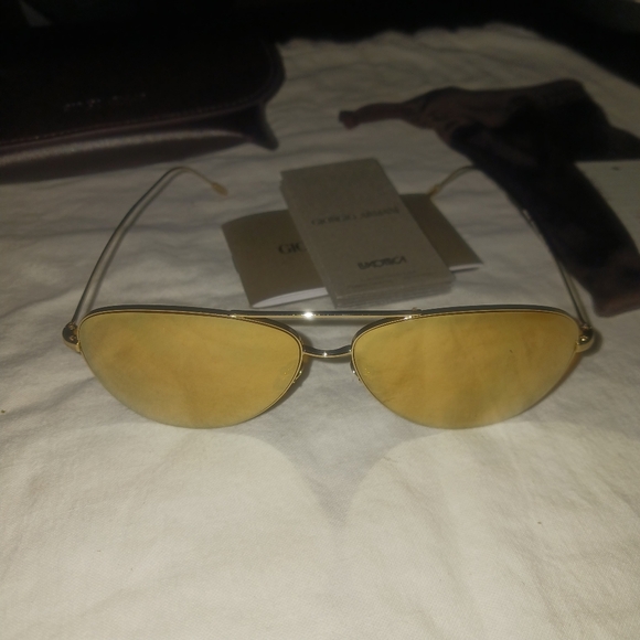 Brand New Giorgio Armani Gold Mirror Orange Aviator Sunglasses main image 4